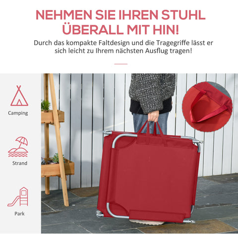 Rootz Sun Lounger - Foldable Recliner - Garden Chaise - Adjustable Comfort - 180cm x 55cm x 24cm - Red