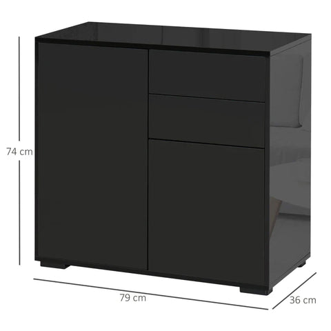 Rootz Standing Cabinet - Sideboard Chest Drawers - Modern Style - 2 Drawers - 2 Cupboards - Chipboard - Black - 79W x 36D x 74H cm