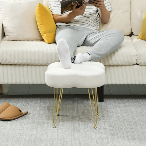 Rootz Upholstered Cloverleaf Shape Stool - Footstool, Ottoman - Velvet Comfort - Steel Legs - 41x41x40cm - White