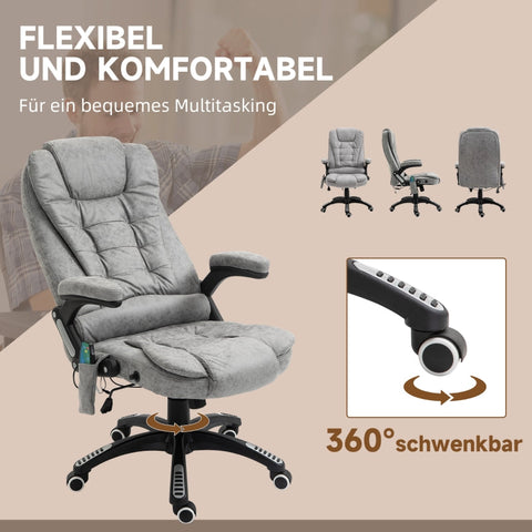 Rootz Massage Office Chair - Ergonomic Executive Chair - Heating Elements - Height Adjustable - 68cm x 72cm x 110-120cm - Gray