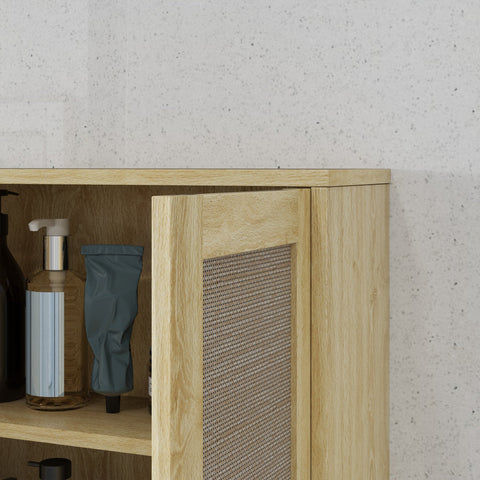 Rootz Wall Mount Bathroom Cabinet - Wall Cabinet - Boho Storage - Moisture-Resistant Rattan Doors - 59cm x 20cm x 66.5cm - Brown