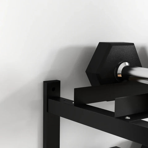 Rootz Dumbbell Stand - Dumbbell Rack - 2 Levels - Kettlebells - Safe Storage - Yoga Mats - Capacity 70 Kg - Steel Frame - Black - 98x40x35 cm
