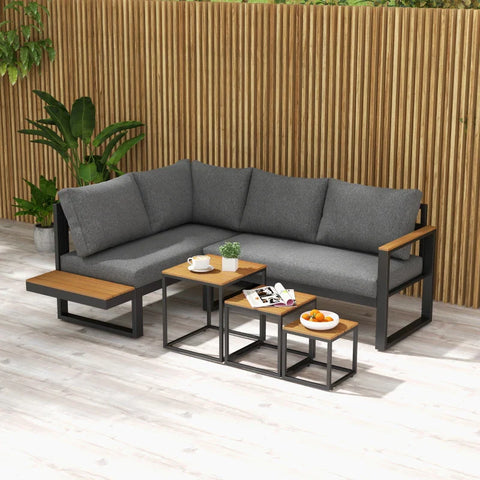 Rootz Outdoor Seating Group - 5-piece Lounge Furniture - Garden Furniture Set - Coffee Table - Seat Cushions - Gray + Natural - 148 cm x 61 cm x 71.5 cm