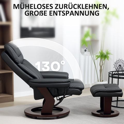Rootz Black Relaxation Armchair with Footstool - Adjustable Recliner - Upholstered Lounge Chair - Synthetic Leather Cover - 83cm x 107cm