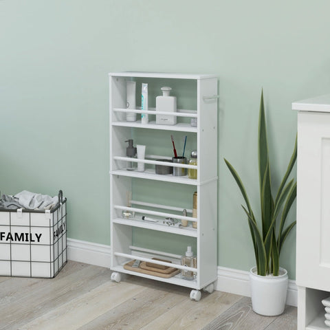 Rootz Side Trolley with Wheels - Kitchen Cart - Mobile Storage - 360° Wheels & Locking - 45W x 15D x 91H cm