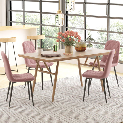 Rootz 4 Piece Set Dining Chairs - Kitchen Chairs - Velvet Look Armchairs - Maximum Comfort - 45 x 54 x 87 cm - Pink
