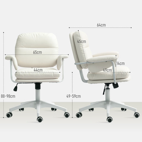 Rootz Height-Adjustable Desk Chair - Swivel Chair - Office Chair - Ergonomic Comfort - 65cm x 64cm x 88-98cm, White, Faux Leather