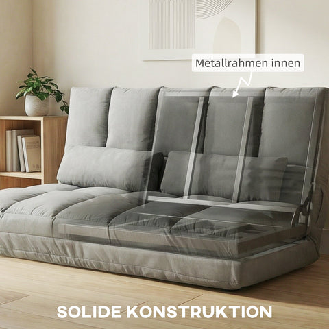 Rootz Floor Sofa Bed - Folding Sofa - Convertible Couch - Adjustable Backrest for Comfort - Grey - 130x73x60 cm Sofa, 130x170x12 cm Bed