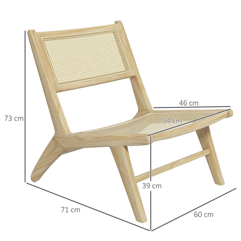 Rootz Lounge Chair - Relaxed Chair - Braided Seat - Deep Comfort - 60x71x73cm - Rubber Wood Frame