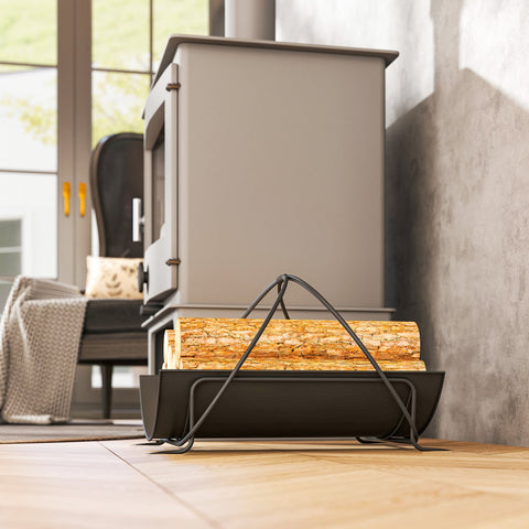 Rootz Firewood Rack Indoor - Log Holder - Wood Storage Stand - Metal Handle - Stylish & Durable - 51 x 38 x 33cm - Black