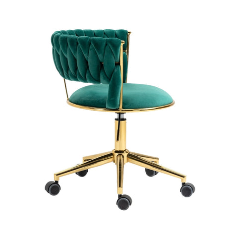 Rootz Velvet Office Chair - Ergonomic Desk Chair - Swivel Work Chair - Supports 127kg - 62L x 62W x 67H cm - Emerald Green Velvet with Golden Details
