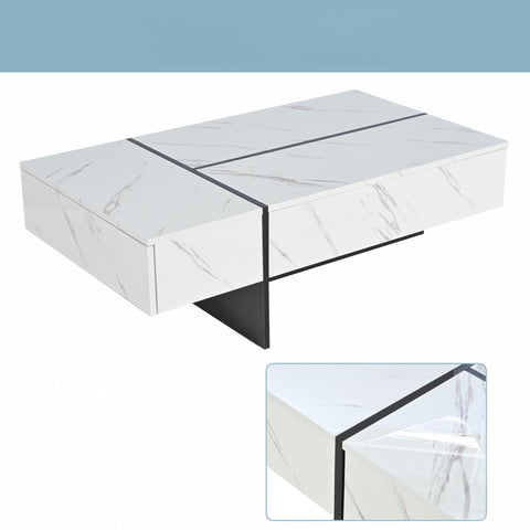 Rootz Modern Coffee Table - LED Table - Marble Pattern Table - LED Lighting - 105cm x 60cm x 35cm