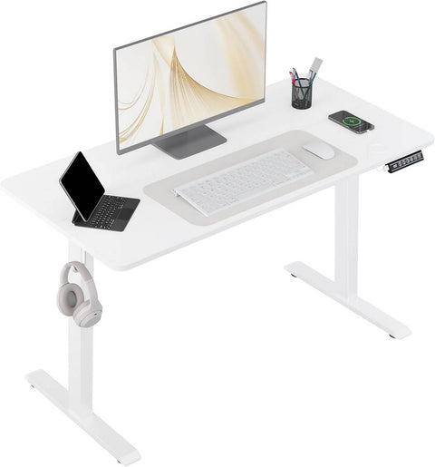 Rootz Height-Adjustable Desk - Computer Table - Sit-Stand Workstation - USB Charging - 120x60 cm - Prevents Back Pain - White