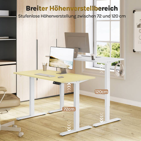 Rootz Height-Adjustable Desk - Computer Table - Sit-Stand Workstation - USB Charging - 120x60 cm - Prevents Back Pain - White