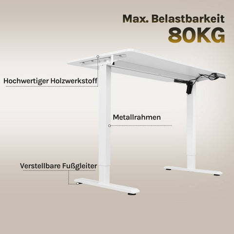 Rootz Height-Adjustable Desk - Computer Table - Sit-Stand Workstation - USB Charging - 120x60 cm - Prevents Back Pain - White