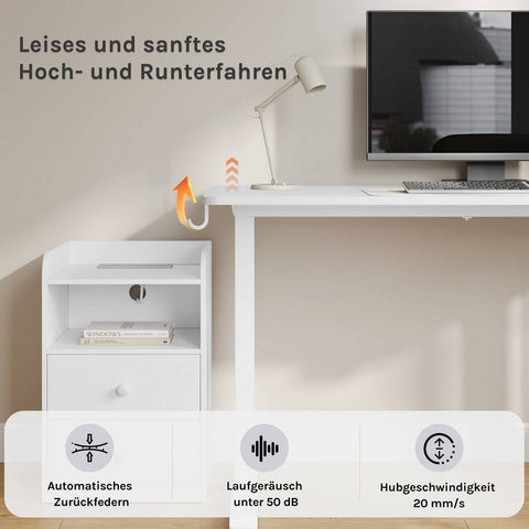 Rootz Height-Adjustable Desk - Computer Table - Sit-Stand Workstation - USB Charging - 120x60 cm - Prevents Back Pain - White