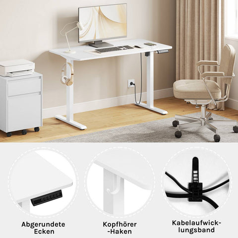Rootz Height-Adjustable Desk - Computer Table - Sit-Stand Workstation - USB Charging - 120x60 cm - Prevents Back Pain - White
