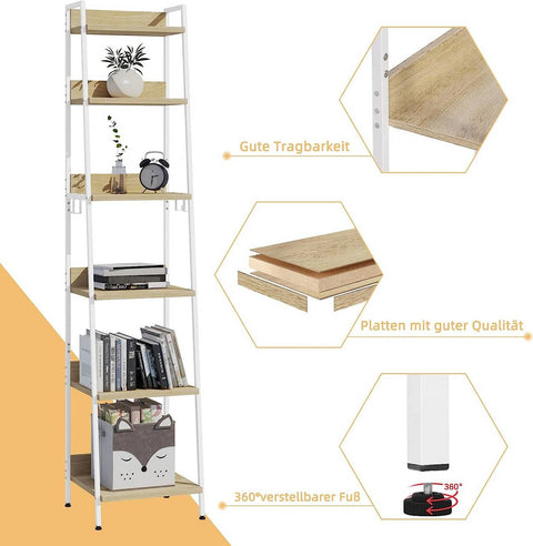 Rootz Industrial Style Storage Shelf - Bookshelf - Display Rack - Elegant & Durable - Multifunctional & Versatile - Anti-Tip Design - 41cm x 187cm x 36cm