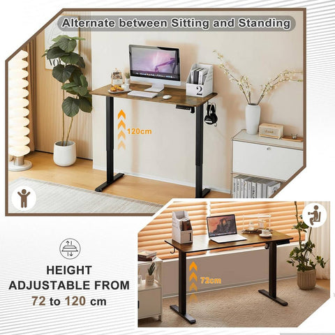 Rootz Height-Adjustable Desk - Standing Desk - Electronic Sit-to-Stand Table - Ergonomic with Memory Function - 120x60 cm - Improve Health and Productivity