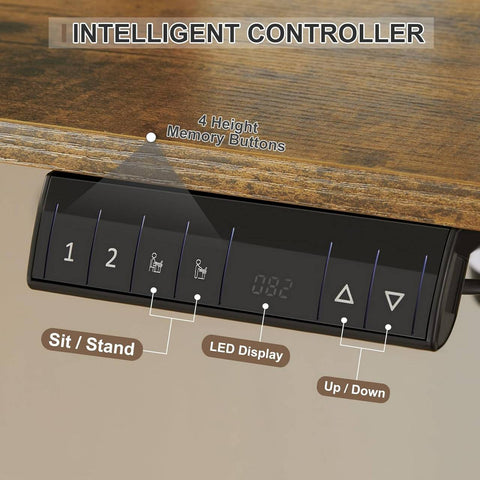 Rootz Height-Adjustable Desk - Standing Desk - Electronic Sit-to-Stand Table - Ergonomic with Memory Function - 120x60 cm - Improve Health and Productivity