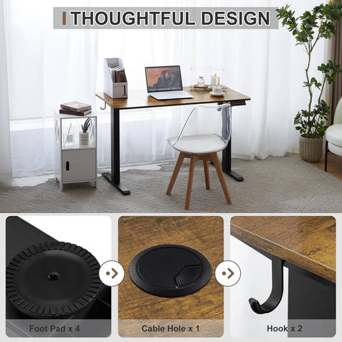 Rootz Height-Adjustable Desk - Standing Desk - Electronic Sit-to-Stand Table - Ergonomic with Memory Function - 120x60 cm - Improve Health and Productivity