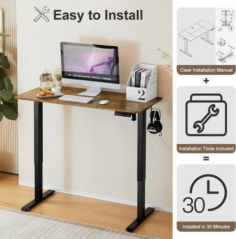 Rootz Height-Adjustable Desk - Standing Desk - Electronic Sit-to-Stand Table - Ergonomic with Memory Function - 120x60 cm - Improve Health and Productivity