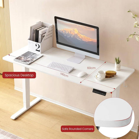 Rootz Height-Adjustable Desk - Sit-Stand Desk - Electric Desk - Boosts Productivity - 140x60 cm, White
