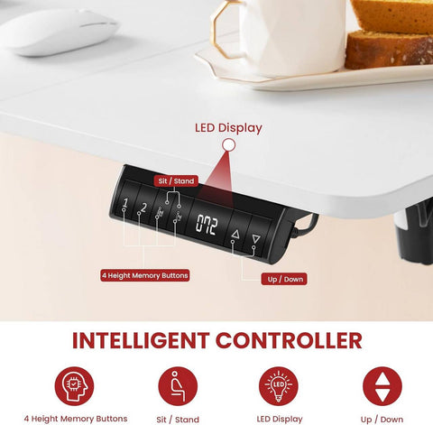 Rootz Height-Adjustable Desk - Sit-Stand Desk - Electric Desk - Boosts Productivity - 140x60 cm, White