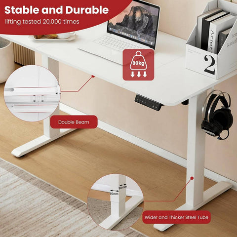 Rootz Height-Adjustable Desk - Sit-Stand Desk - Electric Desk - Boosts Productivity - 140x60 cm, White