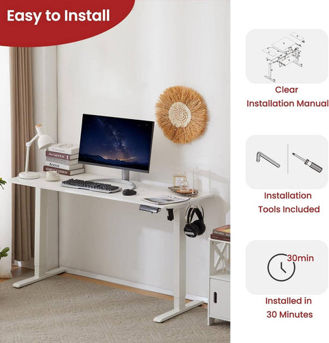 Rootz Height-Adjustable Desk - Sit-Stand Desk - Electric Desk - Boosts Productivity - 140x60 cm, White