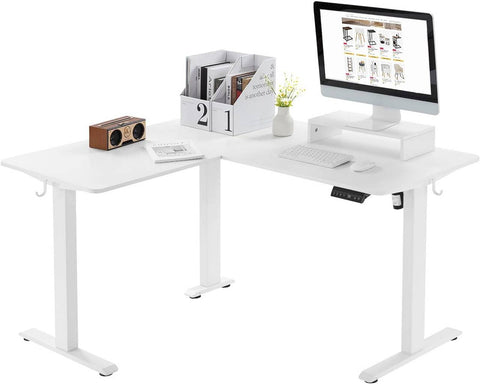 Rootz Height-Adjustable Corner Desk - Stand-Sit Table - Electric Standing Desk - L-Shaped Worktop - Quiet & Stable - 140/120cm x 60cm - E1 Wood Material