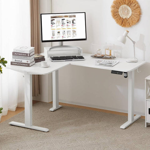 Rootz Height-Adjustable Corner Desk - Stand-Sit Table - Electric Standing Desk - L-Shaped Worktop - Quiet & Stable - 140/120cm x 60cm - E1 Wood Material
