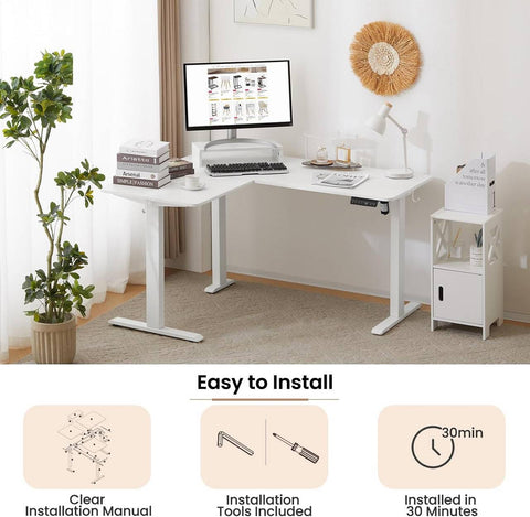 Rootz Height-Adjustable Corner Desk - Stand-Sit Table - Electric Standing Desk - L-Shaped Worktop - Quiet & Stable - 140/120cm x 60cm - E1 Wood Material