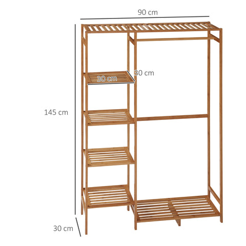 Rootz Bamboo Clothes Rack - Garment Stand - Wardrobe Organizer - Space-Saving - 90cm x 30cm x 145cm