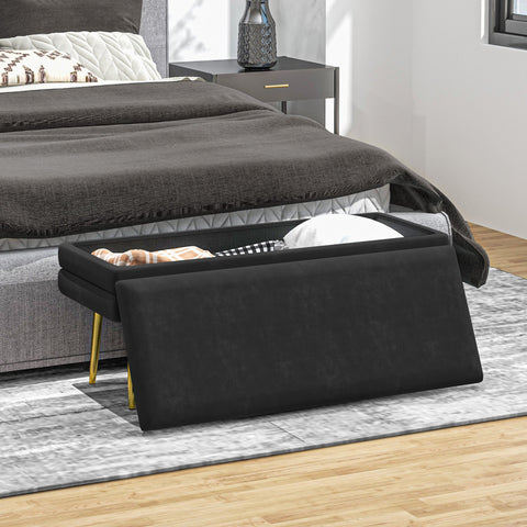 Rootz Upholstered Storage Bench - Accent Bench - Skandi Style – Space-saving - 100cm x 37.5cm x 42cm, Black