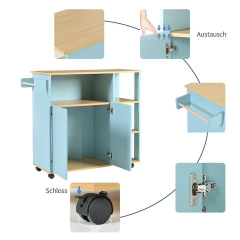 Rootz Minimalist Modern Kitchen Cart - Kitchen Island - Rolling Trolley - Movable Storage - 105L x 38W x 89.5H cm