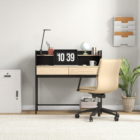 Rootz Modern Desk - Writing Table - Office Desk - Storage Space - 106W x 51.5D x 102.5H cm - Black Metal Frame & Wood Particles
