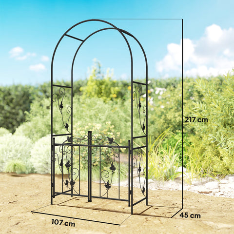 Rootz Garden Arch Steel Rose Arch - Decorative Arches - Ceremony Decor - Privacy with Double Gate - 107 x 45 x 217 cm