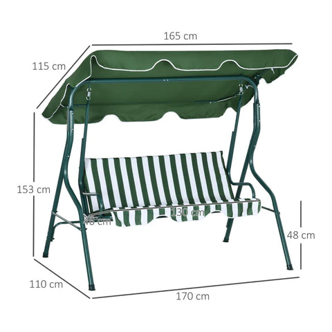 Rootz Hollywood Swing - Garden Lounger - Rocking Bench - Weather Resistant - 3 Seater - Sun Canopy - Metal-polyester-foam - Green-White - 170L x 110W x 153H cm