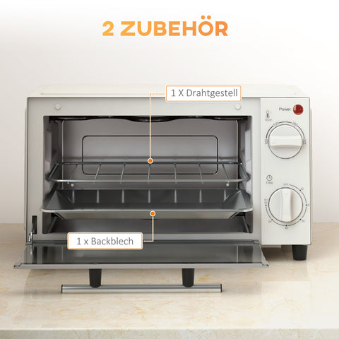 Rootz 9L Mini Oven - Compact Toaster Oven - Adjustable Heat - Space-Saving Stainless Steel - 35cm x 24.6cm x 20cm  White