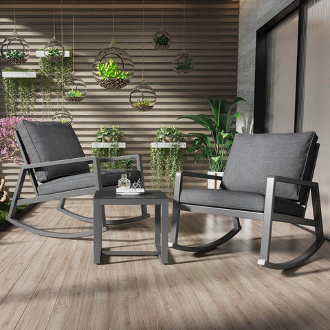 Rootz 3 Piece Outdoor Furniture Set - Patio Rocking Chairs - Modern Porch Seating - Superior Comfort - Chairs 59x94x74cm, Table 42x40x38cm