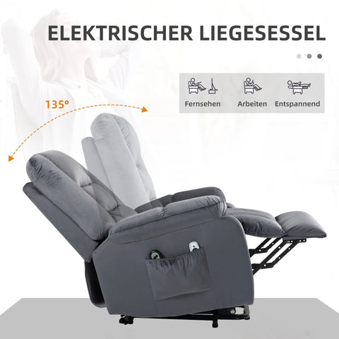 Rootz Electric TV Chair with Stand-Up Aid - Recliner Chair - Lift Chair - Ultimate Comfort - Gentle Lifting - Vibrating Massage - 85cm x 94cm x 107cm - Velvet Fabric