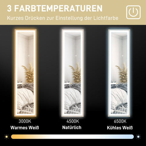 Rootz LED Full Body Mirror - Floor Length Mirror - Dressing Mirror - Dimmable Touch Control - 160 x 40 cm Brown Frame