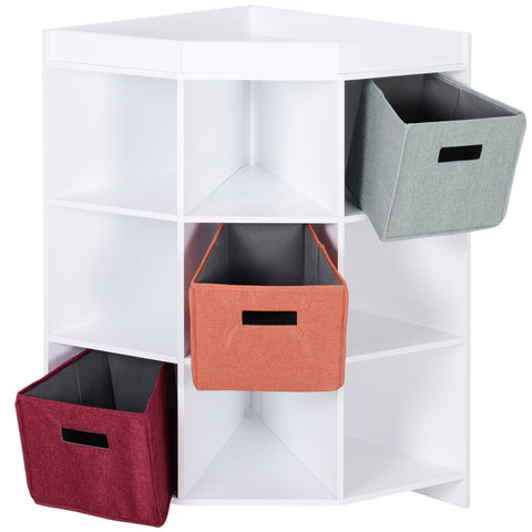 Rootz Corner Shelf Storage - Space-Saving Standregal - Cabinet with Drawers - MDF White - Anti-Tilt Stability - 57cm x 57cm x 95cm