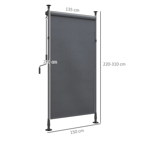 Rootz Freestanding Awning - Adjustable Length - Hand Crank - No Drilling Assembly - Aluminum Frame - Polyester - Dark Gray - 1.5m X 2.2-3.1m