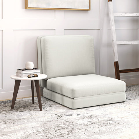 Rootz Folding Floor Chair - Convertible Upholstered Sofa - Meditation Chair - Velvet-like Fabric Comfort - 75 x 268 x 18 cm -  White