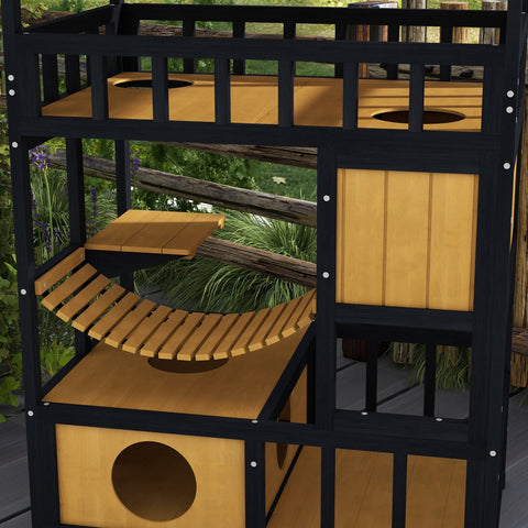 Rootz Cat House - Cat Paradise - Feline Retreat - 4-Level Fun - Fir Wood - 84cm x 60cm x 116cm
