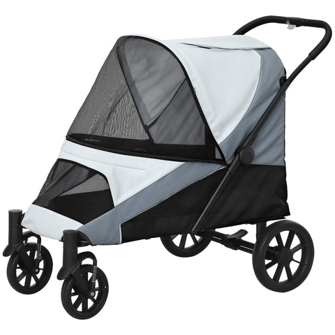 Rootz Dog Car Foldable Buggy - Pet Stroller - Dog Carrier - Shock-Absorbing - 124cm x 67cm x 100cm - For Large Dogs up to 30kg, Grey, Black
