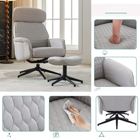 Rootz Adjustable Recliner Chair with Footstool - Armchair - Tech Fabric - Ultimate Comfort - 74cm x 80cm x 107cm