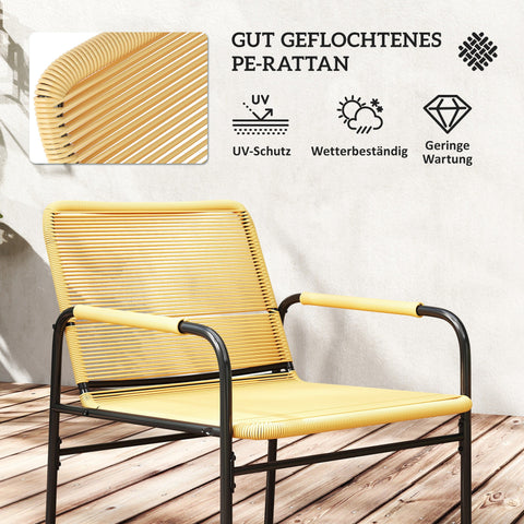 Rootz 3-Piece Rattan Bistro Set - Garden Seating - Outdoor Furniture - All-Weather Rust Resistant - 54cm x 66cm x 76cm - Yellow